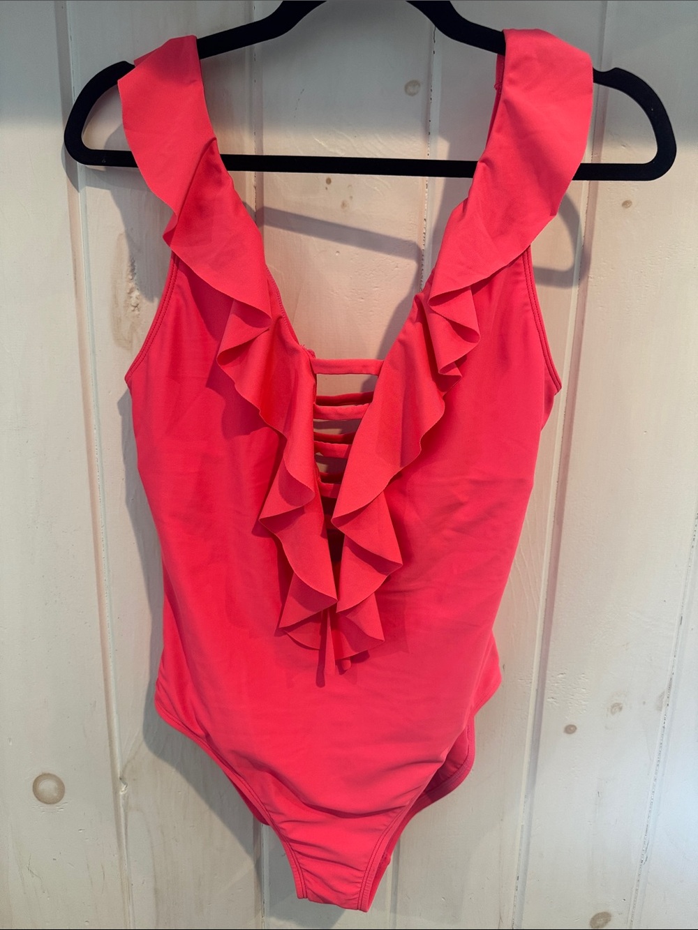 Lilly Pulitzer Carmen Ruffle Plunge One-Piece Swimsuit - Pink / Crab Claw Coral